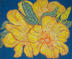 Fleur d`Alamanda, 32 x 43 inches, pastel on burgra paper, St. Martin 2017